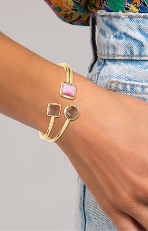 Bracelet – Alliage & pierres œil de chat - Doré, marron & rose