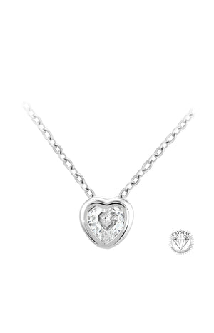 Collier pendentif en cœur - Alliage & zirconium - Argenté