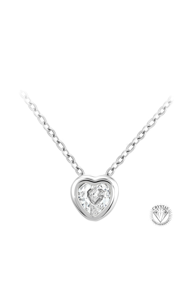 Collier pendentif en cœur - Alliage & zirconium - Argenté