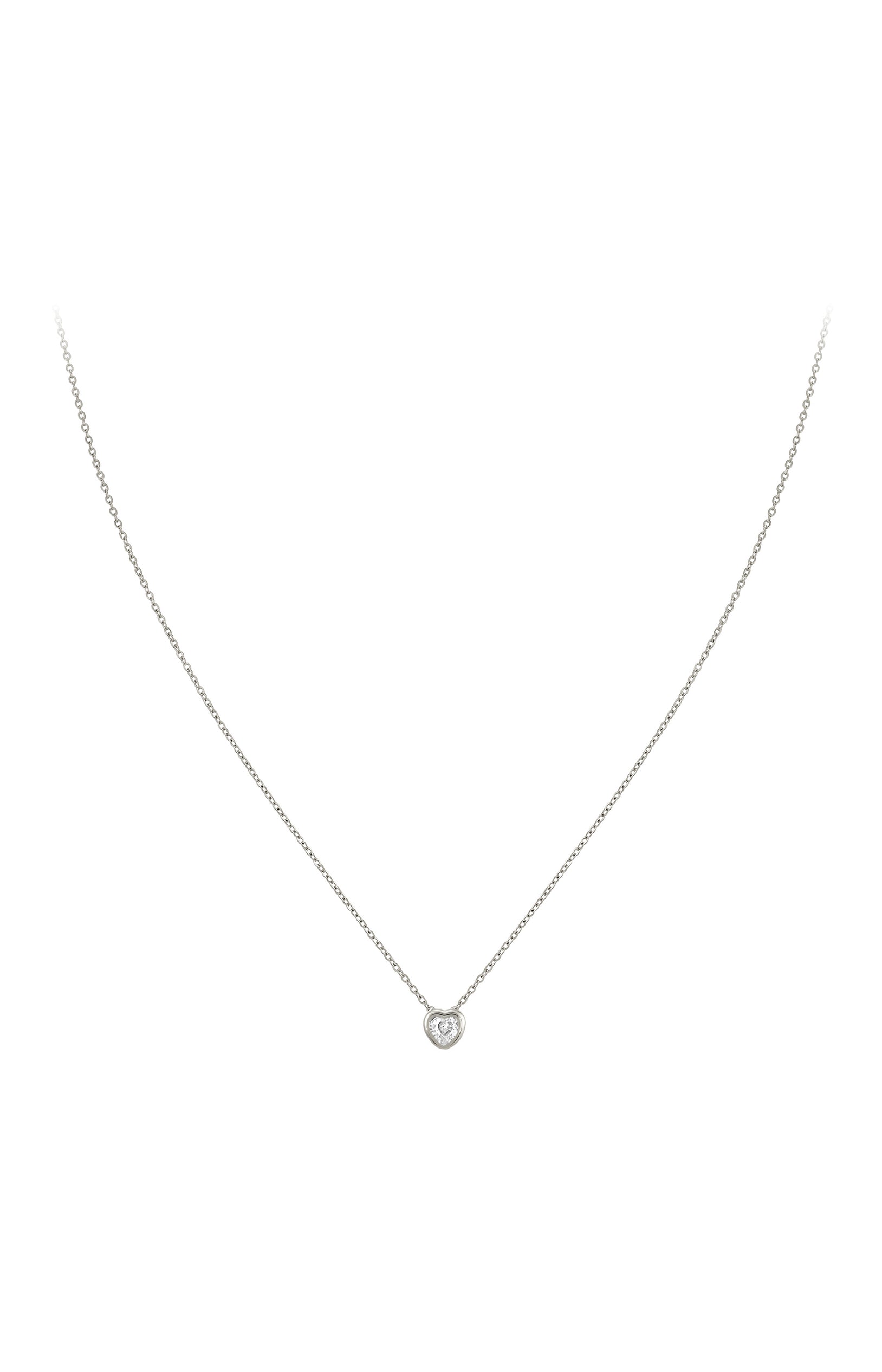 Collier pendentif en cœur - Alliage & zirconium - Argenté