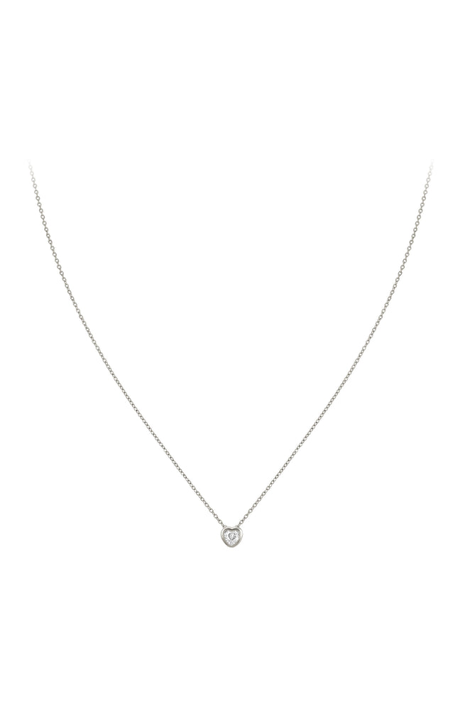 Collier pendentif en cœur - Alliage & zirconium - Argenté