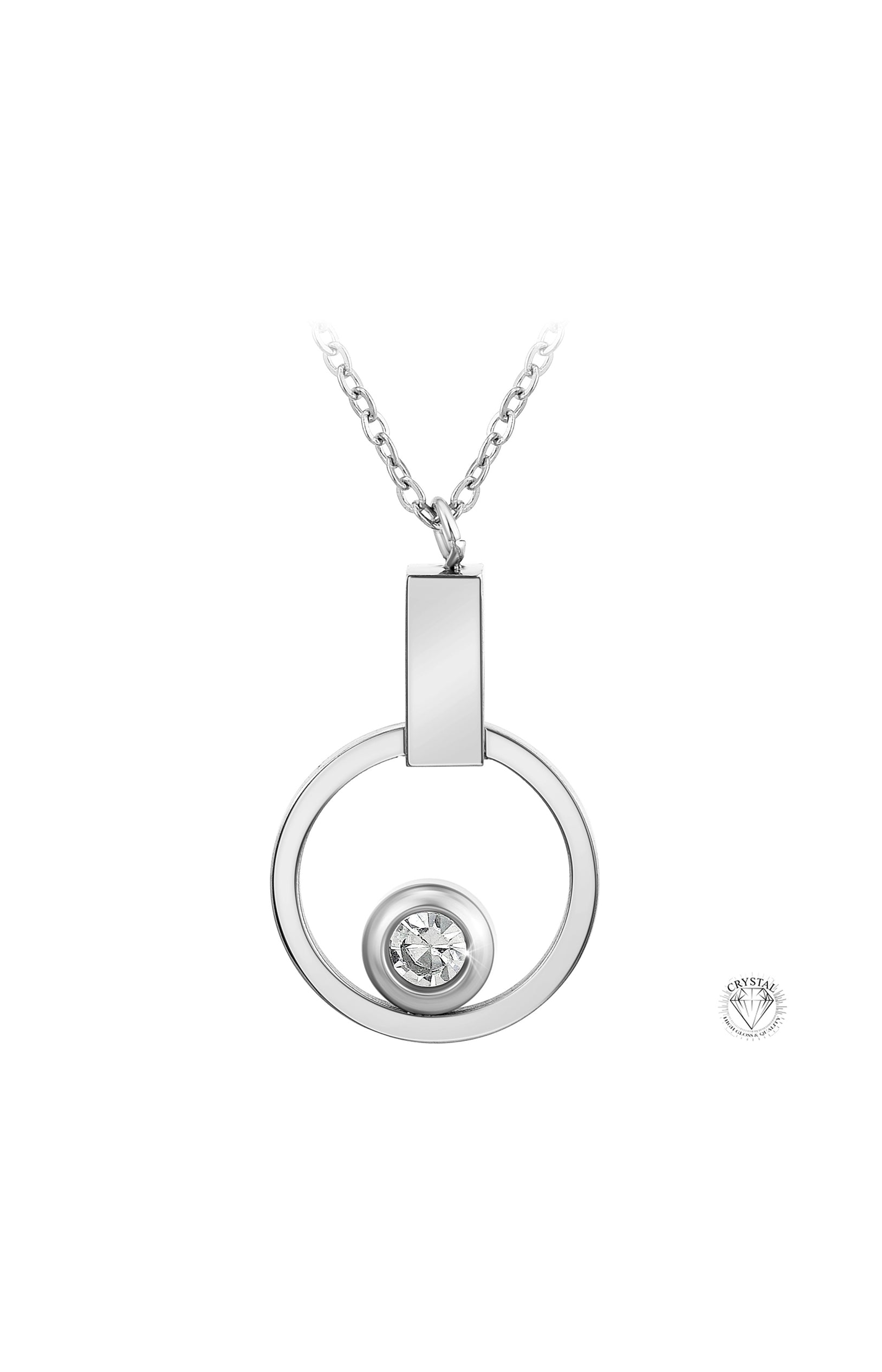 Collier pendentif - Acier inoxydable & cristal - Argenté