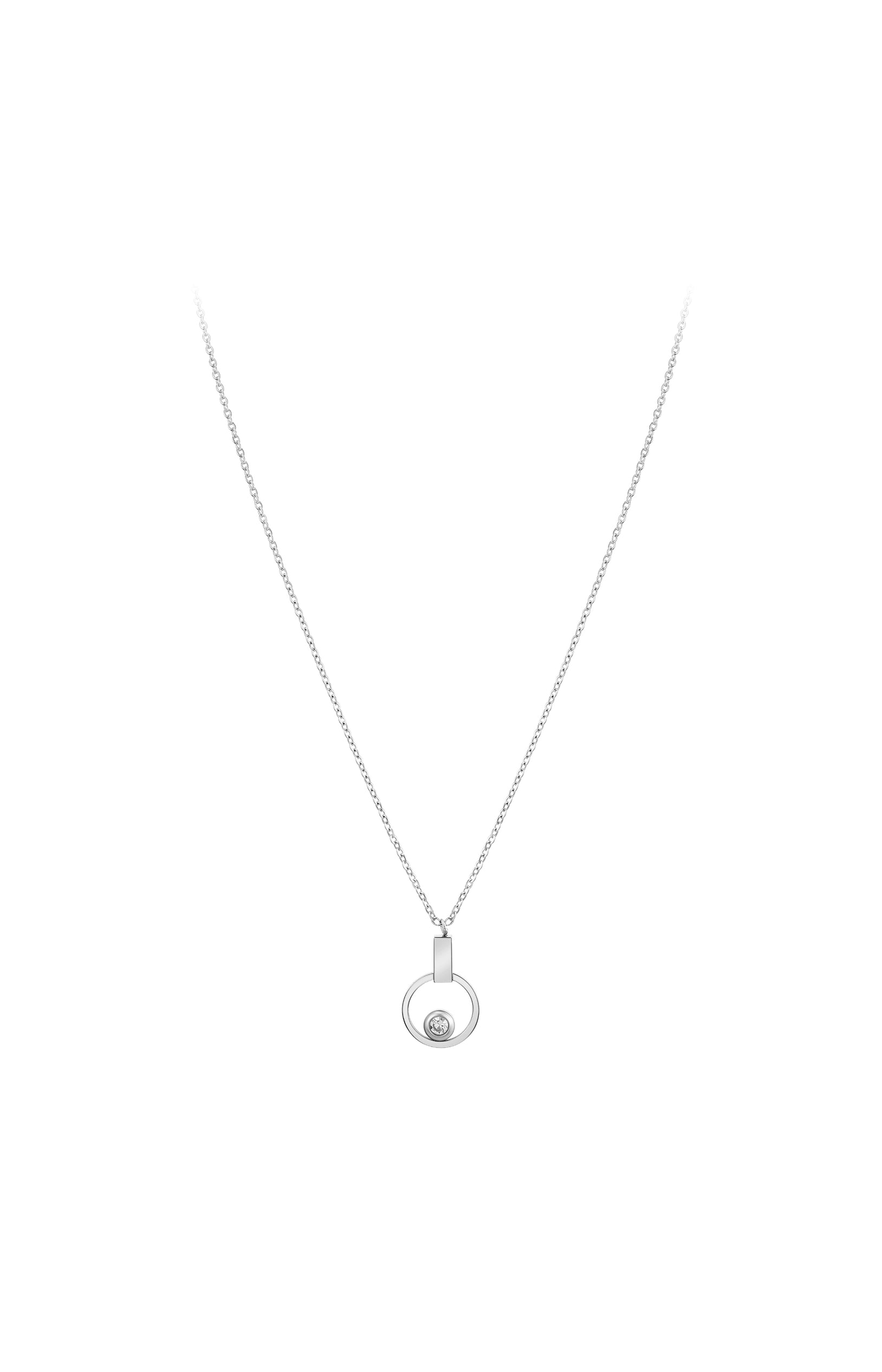 Collier pendentif - Acier inoxydable & cristal - Argenté