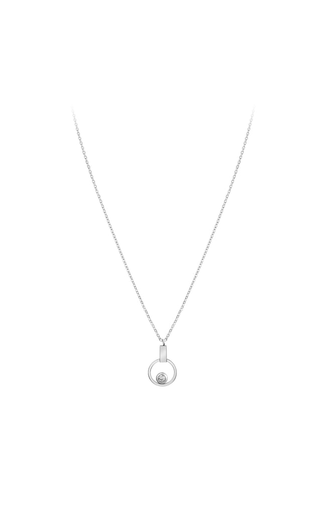Collier pendentif - Acier inoxydable & cristal - Argenté