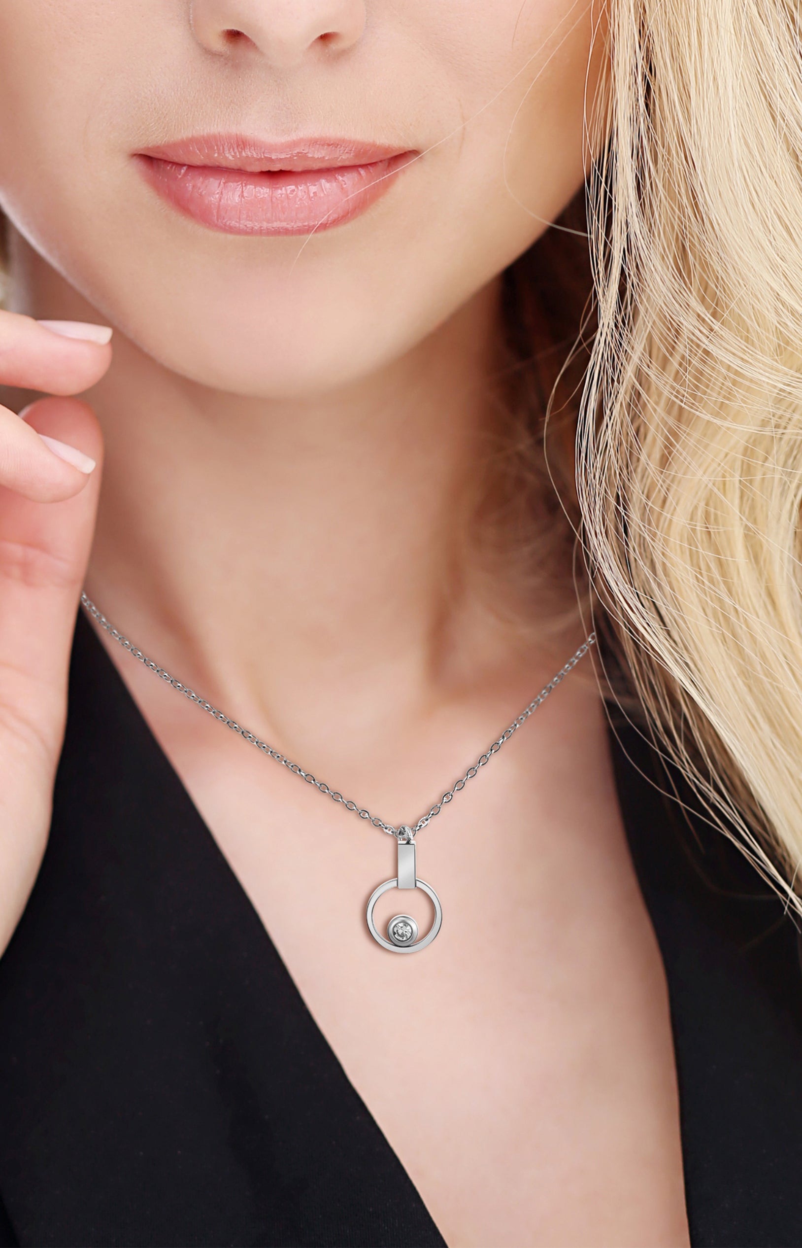 Collier pendentif - Acier inoxydable & cristal - Argenté