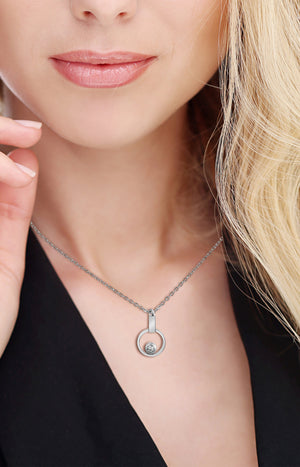 Collier pendentif - Acier inoxydable & cristal - Argenté