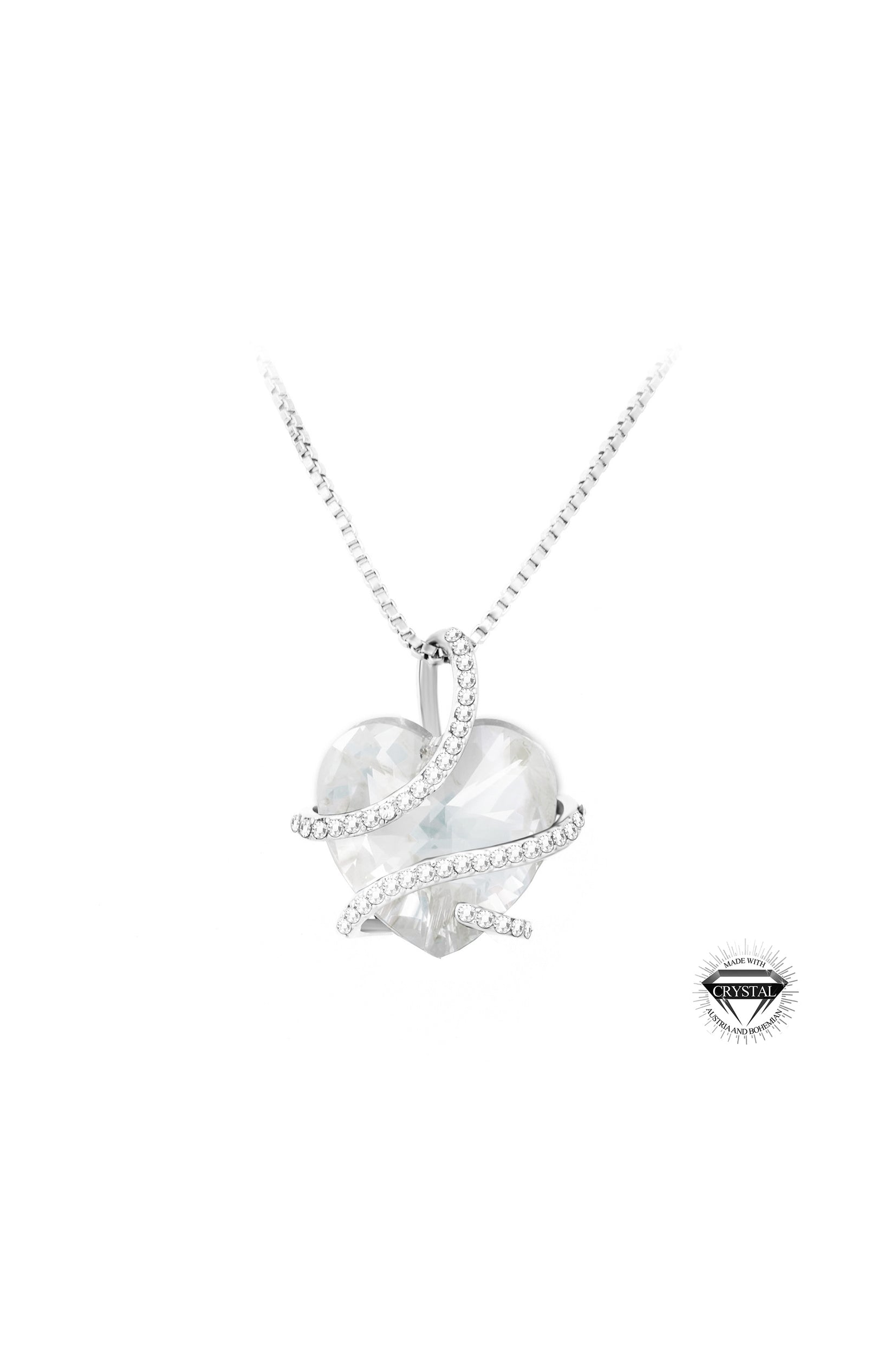 Collier pendentif en cœur - Alliage & cristaux - Argenté