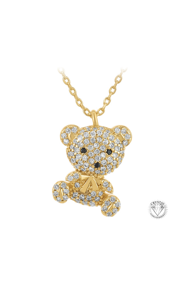 Collier pendentif ourson - Alliage & zirconium - Doré