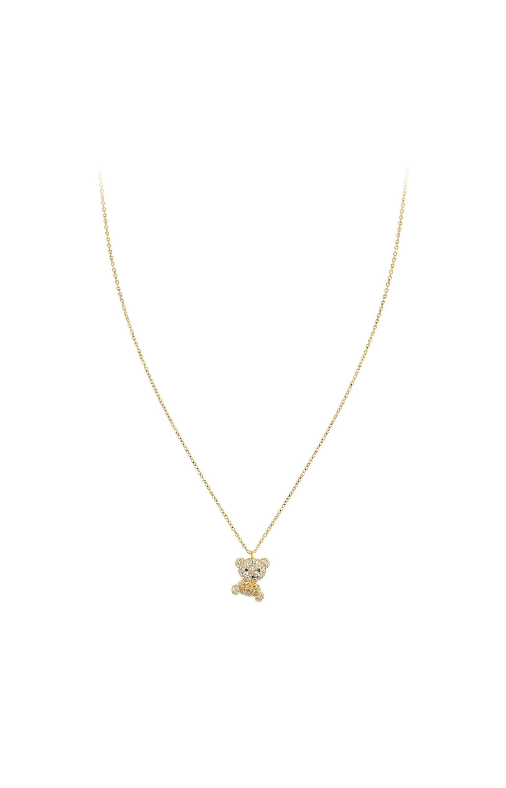 Collier pendentif ourson - Alliage & zirconium - Doré