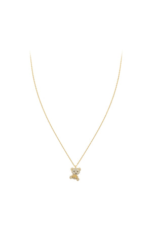Collier pendentif ourson - Alliage & zirconium - Doré