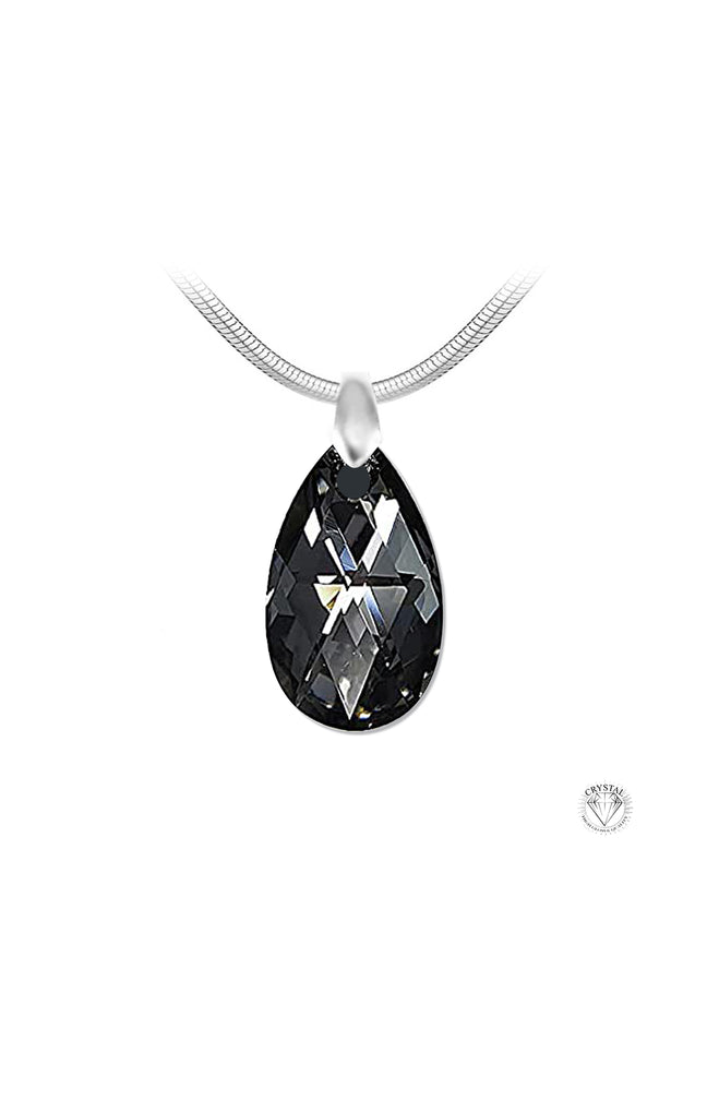 Collier pendentif - Acier inoxydable & cristal - Argenté & noir