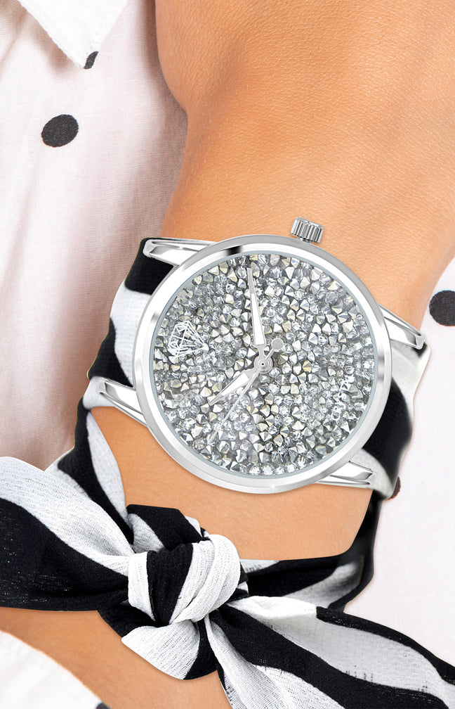 Montre avec bracelet foulard - Laiton & polyester - Argenté - 40 mm