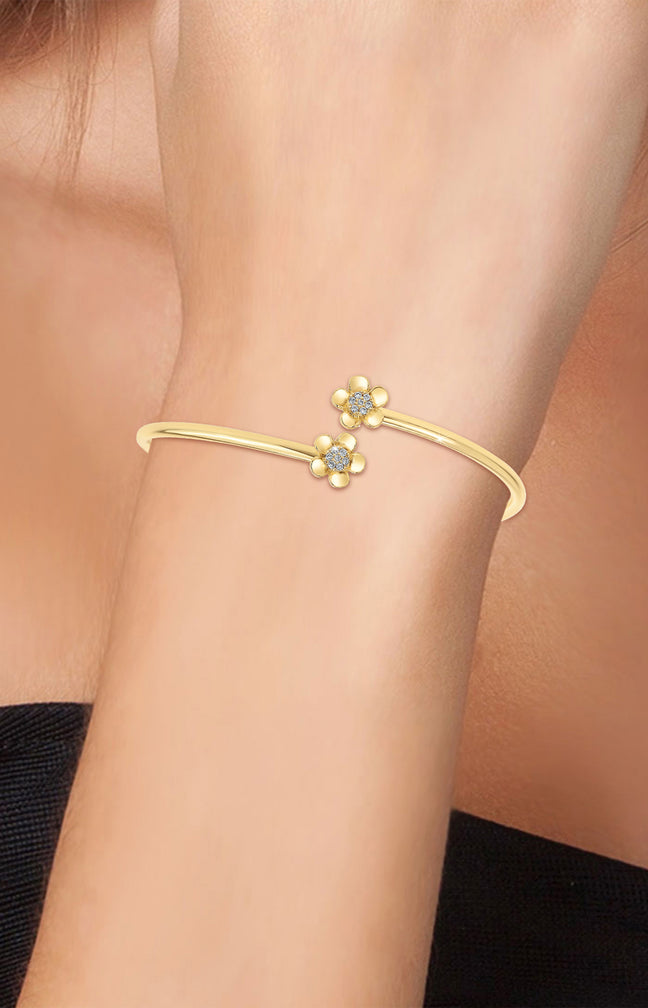 Bracelet fleurs - Alliage & cristaux - Doré