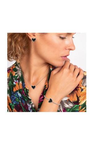 Parure en Cœur  - Acier inoxydable - Argenté & noir