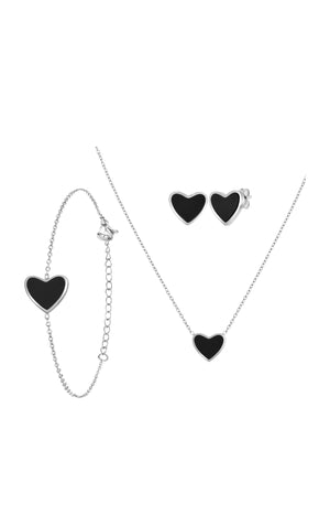 Parure en Cœur  - Acier inoxydable - Argenté & noir