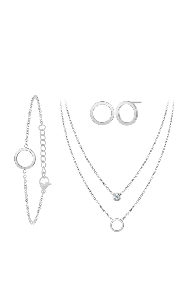 Parure 3 pièces – Acier inoxydable argenté & cristaux