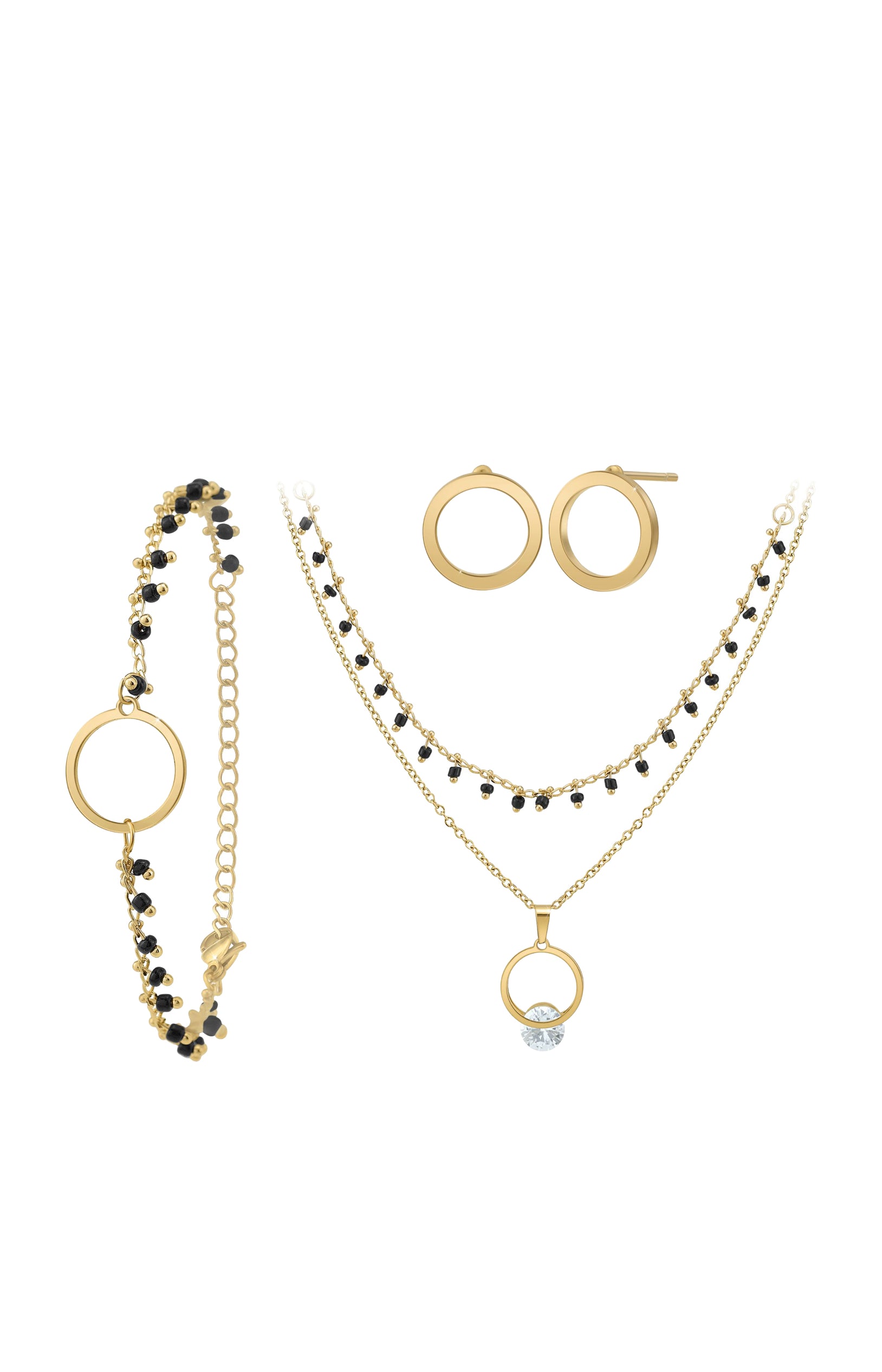 Parure 3 pièces – Acier inoxydable doré & cristaux