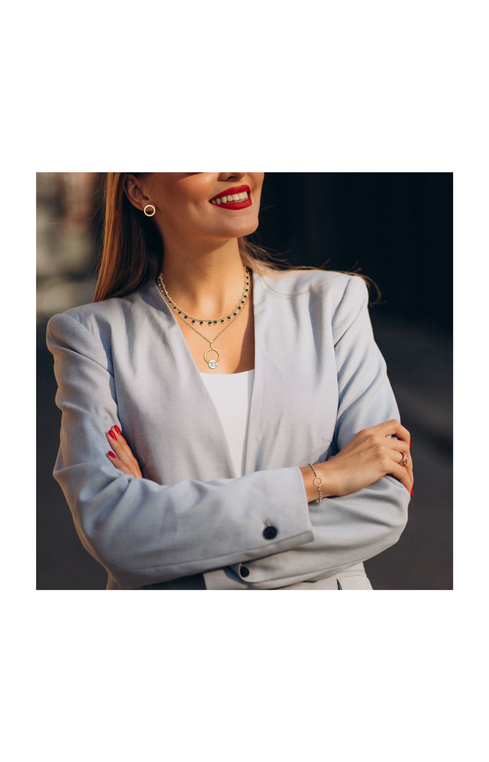 Parure 3 pièces – Acier inoxydable doré & cristaux