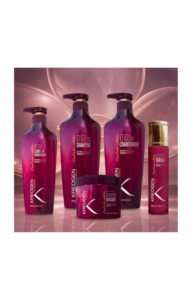 Routine réparatrice - Shampoing, après-shampoing, masque, crème de soin, & sérum - Kératine - Cheveux secs & abîmés