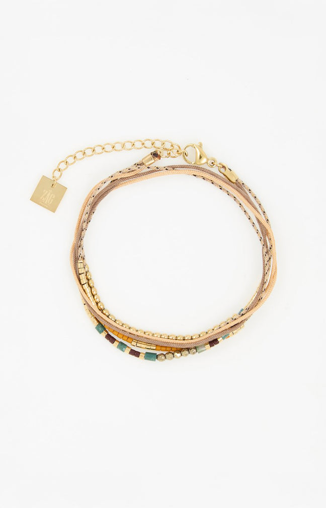 Bracelet multi tours - Acier inoxydable - Doré, marron, jaune & rose