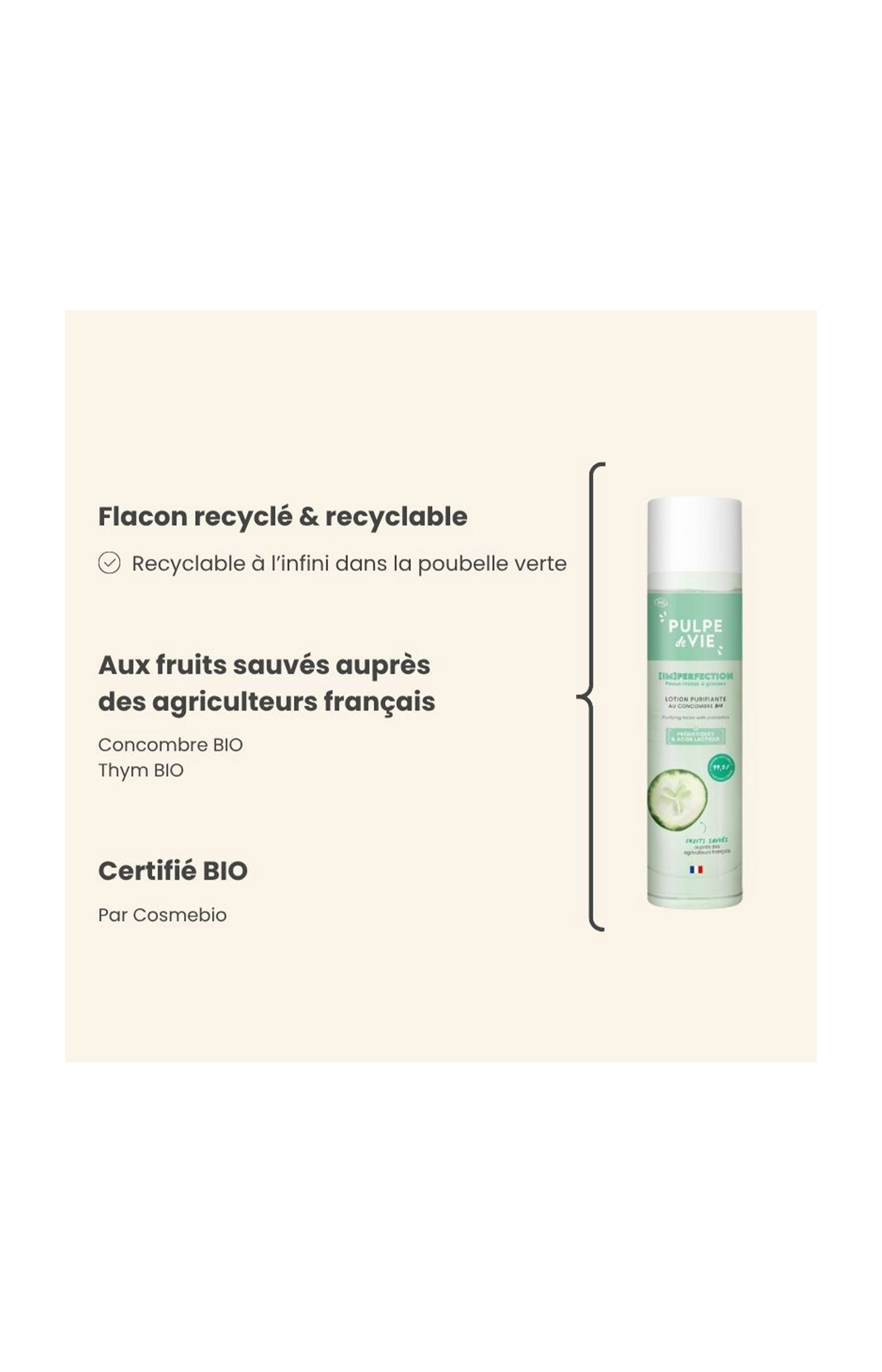 Lotion purifiante bio - Concombre - Peaux mixtes à grasses - 150 ml