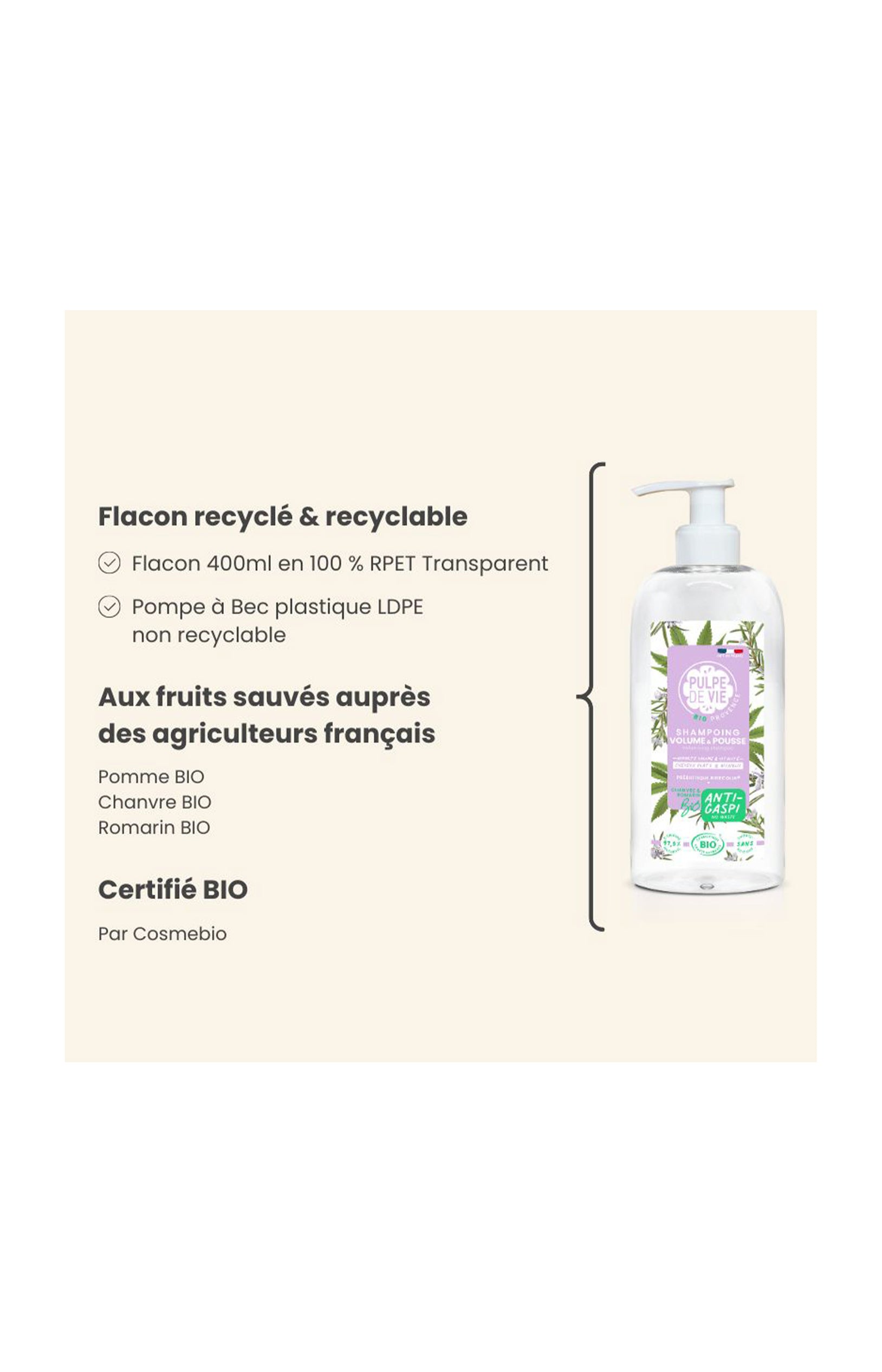 Shampoing bio - Volume & pousse - 400 ml