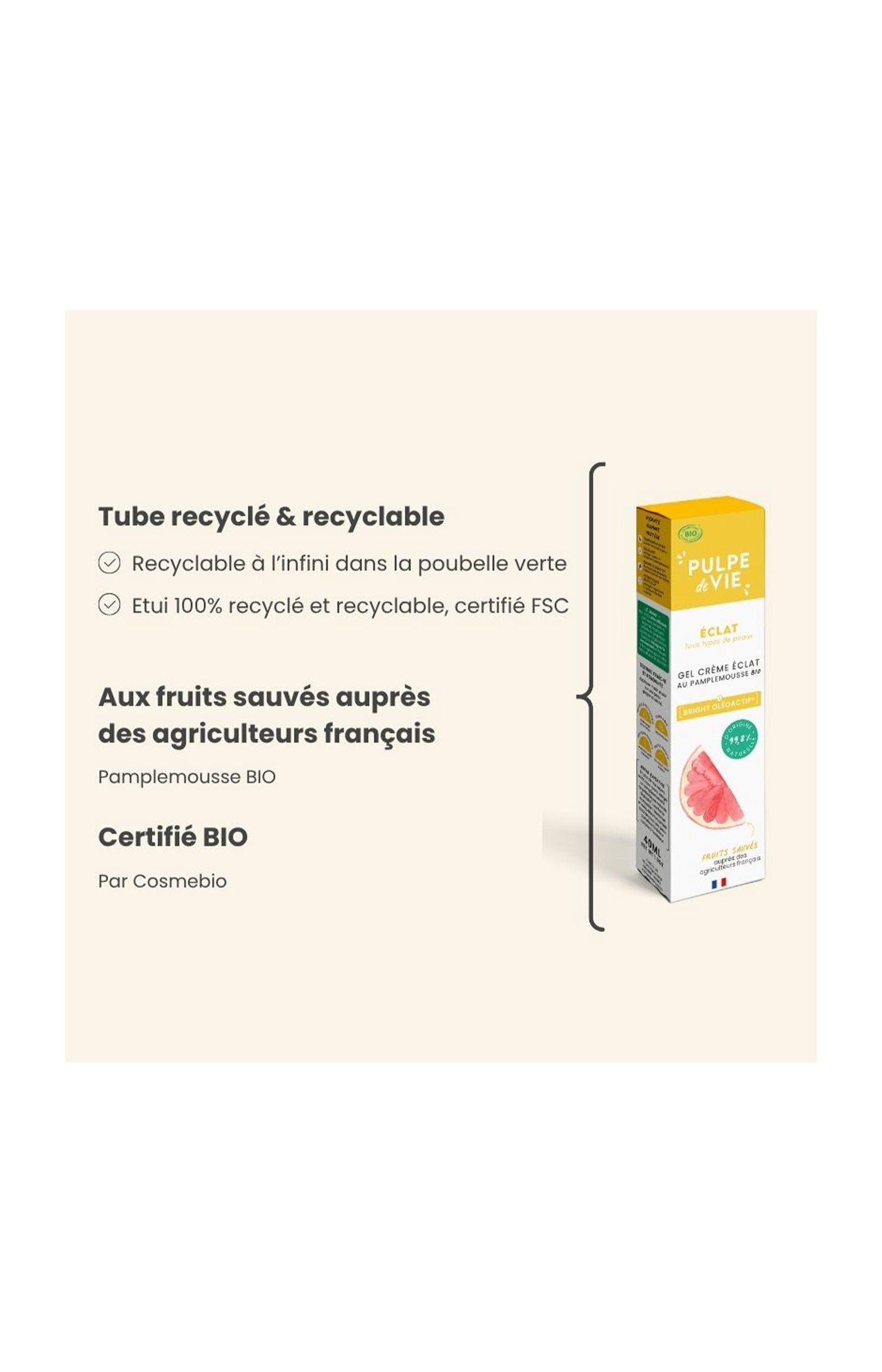 Gel-crème éclat bio - Pamplemousse - Visage - 40 ml