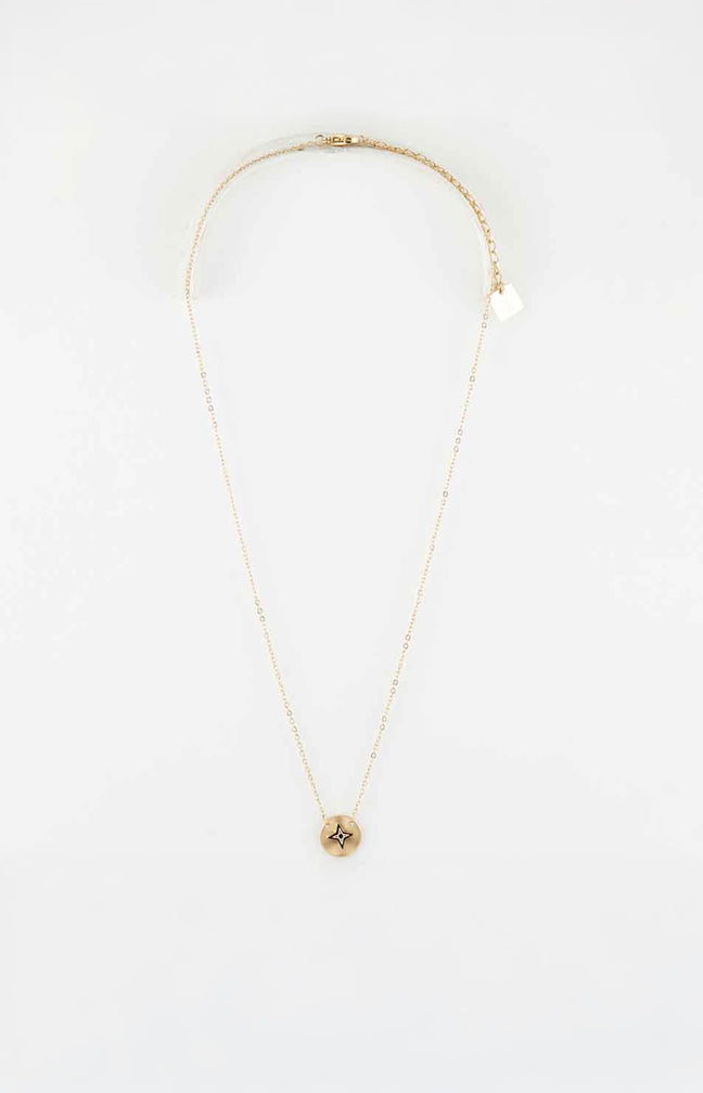 Collier pendentif médaillon - Acier inoxydable - Doré