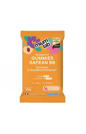 Recharge - Gummies Safran B6 - Equilibre émotionnel - Pêche & Hibiscus - 1 mois