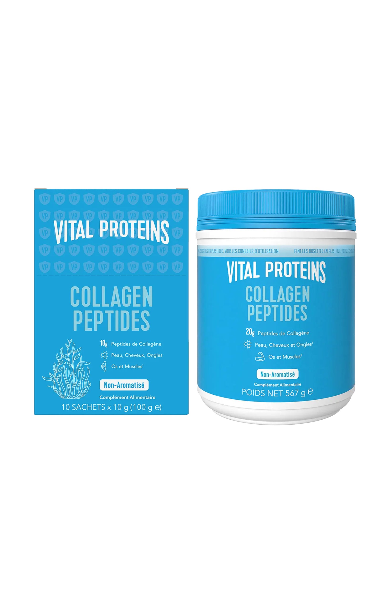 Lot de sticks (10x10g) et poudre (567g) peptides de collagène - 2 produits