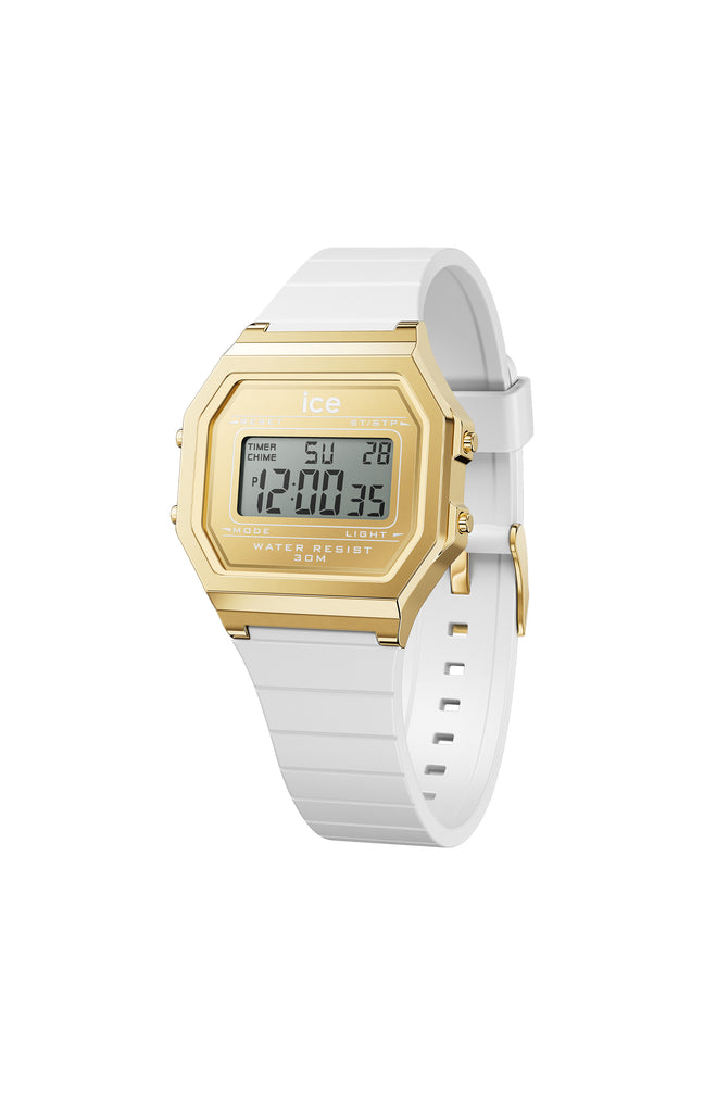 Montre digitale - ICE digit retro - Small White gold