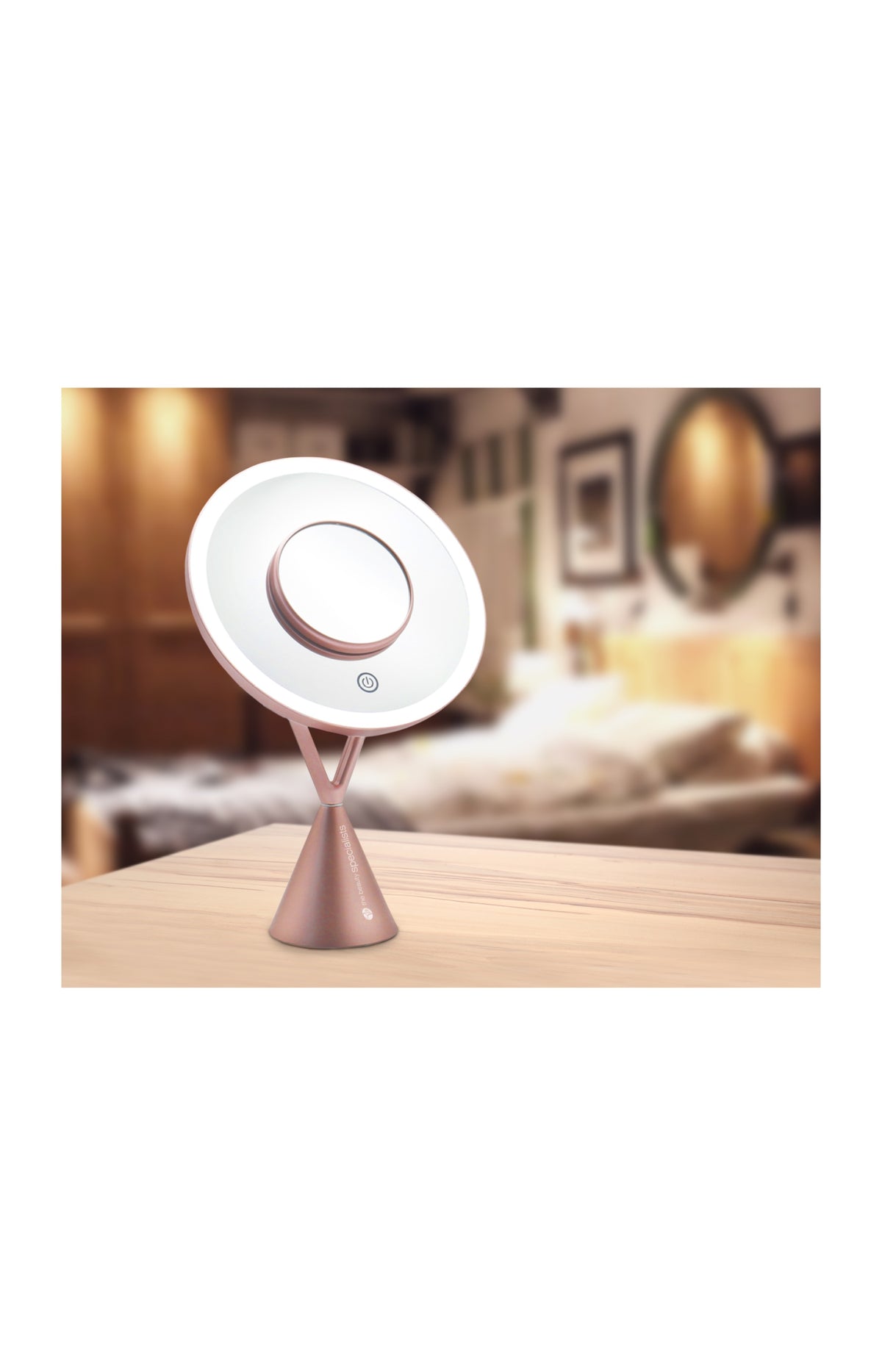 Miroir maquillage LED - Grossissement 5x - Rose gold