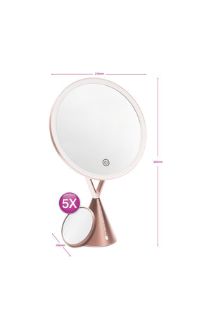 Miroir maquillage LED - Grossissement 5x - Rose gold