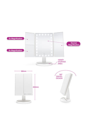 Miroir maquillage pliable LED - Blanc