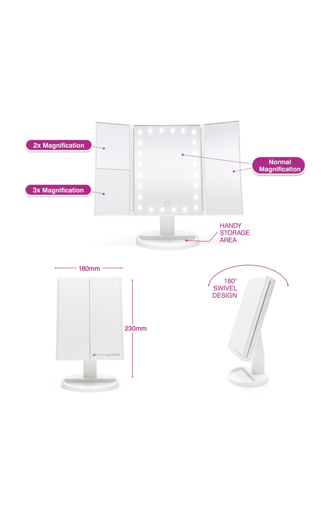 Miroir maquillage pliable LED - Blanc