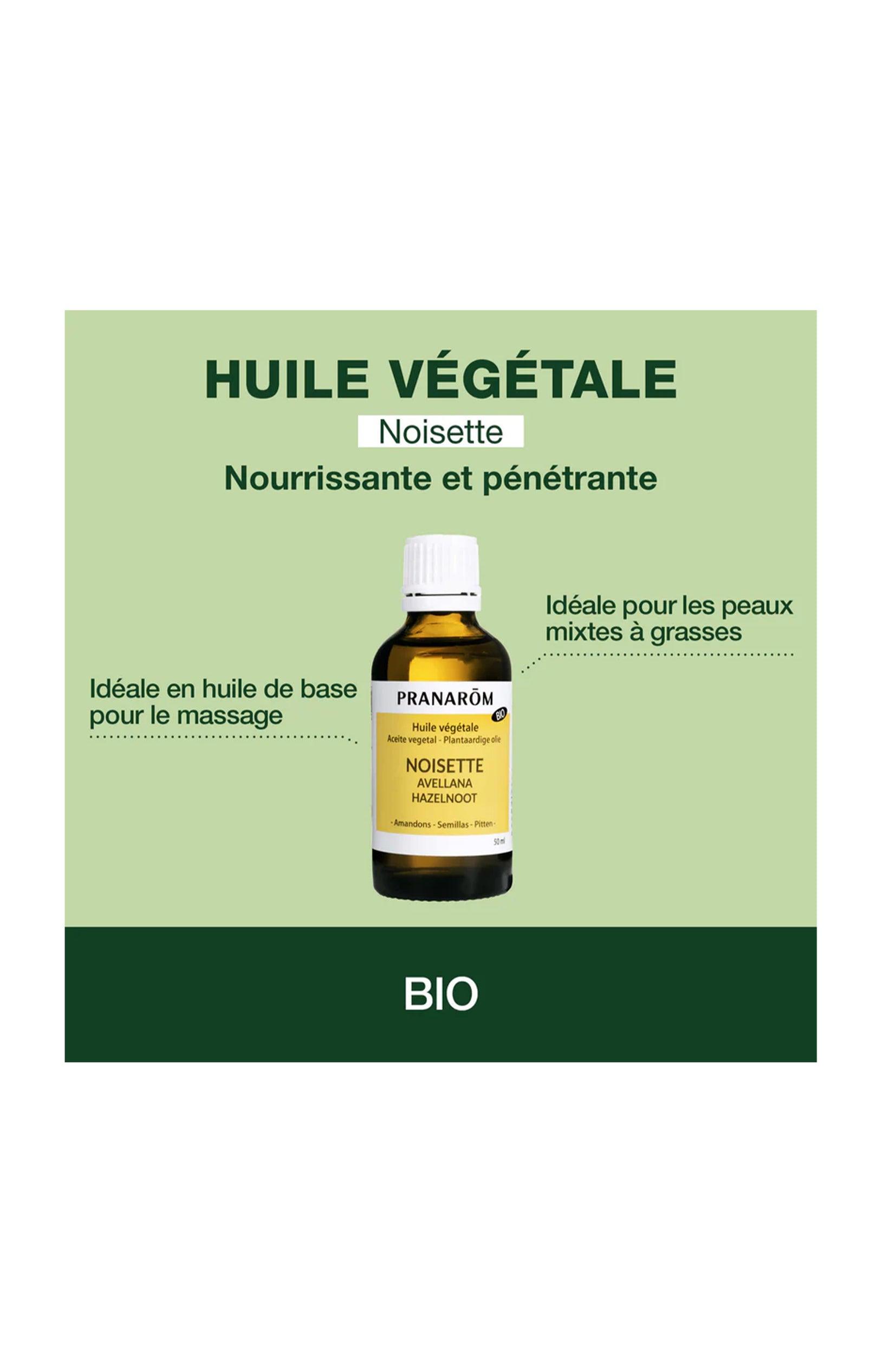 Huile végétale bio - Noisette - Peaux mixtes à grasses - 50 ml
