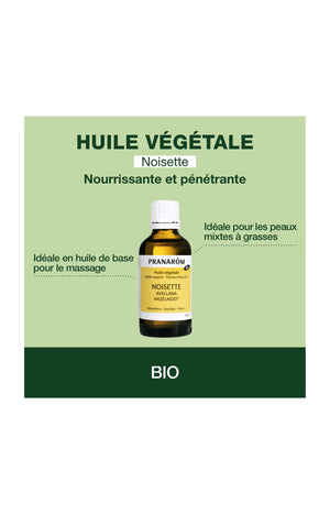 Huile végétale bio - Noisette - Peaux mixtes à grasses - 50 ml