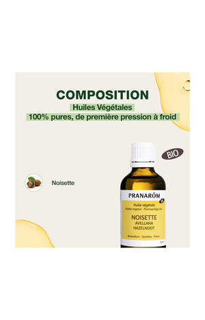 Huile végétale bio - Noisette - Peaux mixtes à grasses - 50 ml