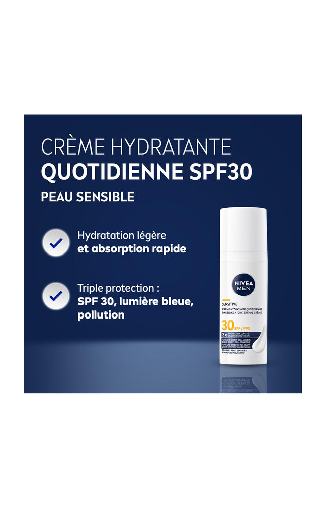 Crème hydratante SPF 30 - Peaux sensibles - Homme - Visage - 50 ml