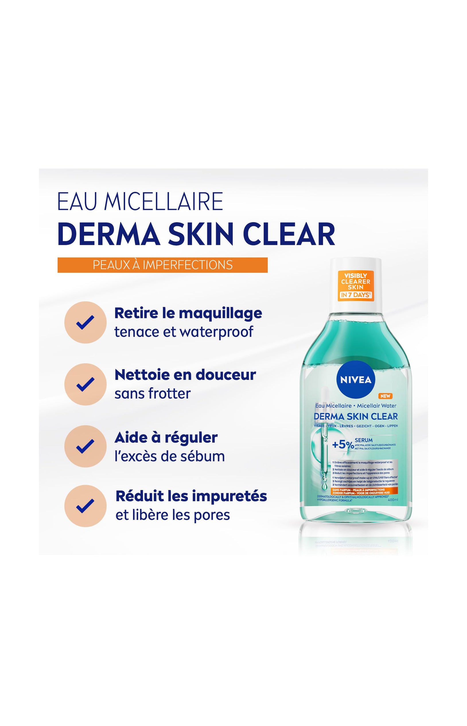 Eau micellaire purifiante - Derma Skin Clear - Visage - 400ml