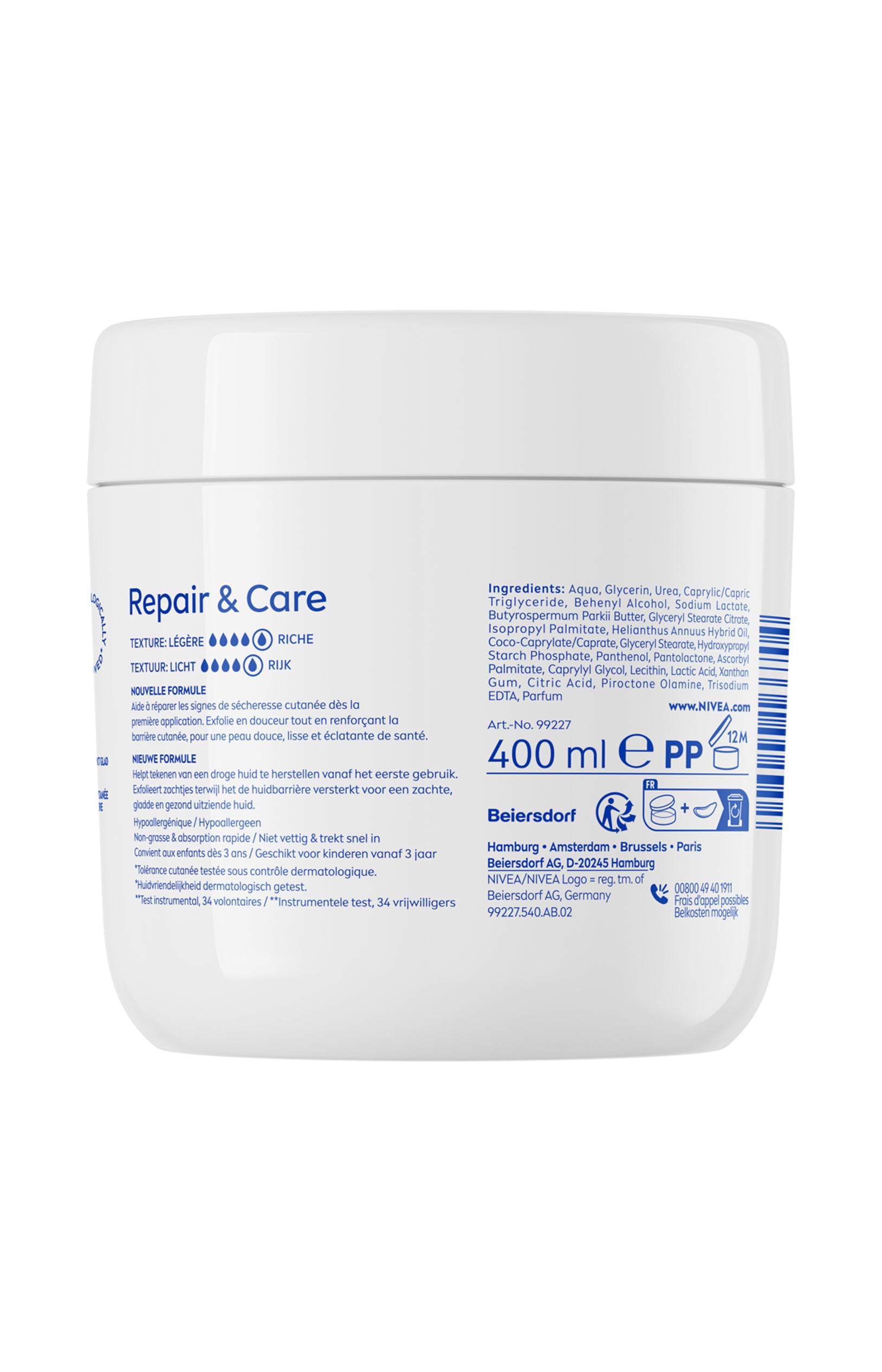Crème nourrissante - Repair & Care - Peaux extra sèches - Visage & corps - 400 ml