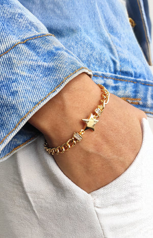 Bracelet étoile - Laiton plaqué or & zircon