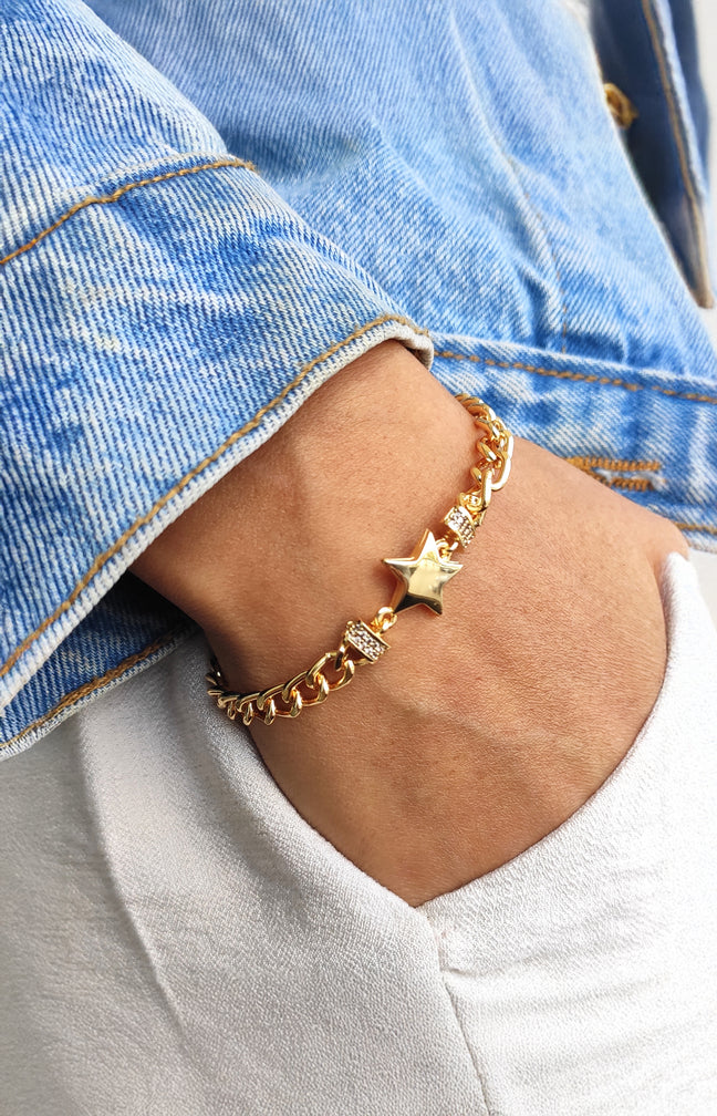 Bracelet étoile - Laiton plaqué or & zircon