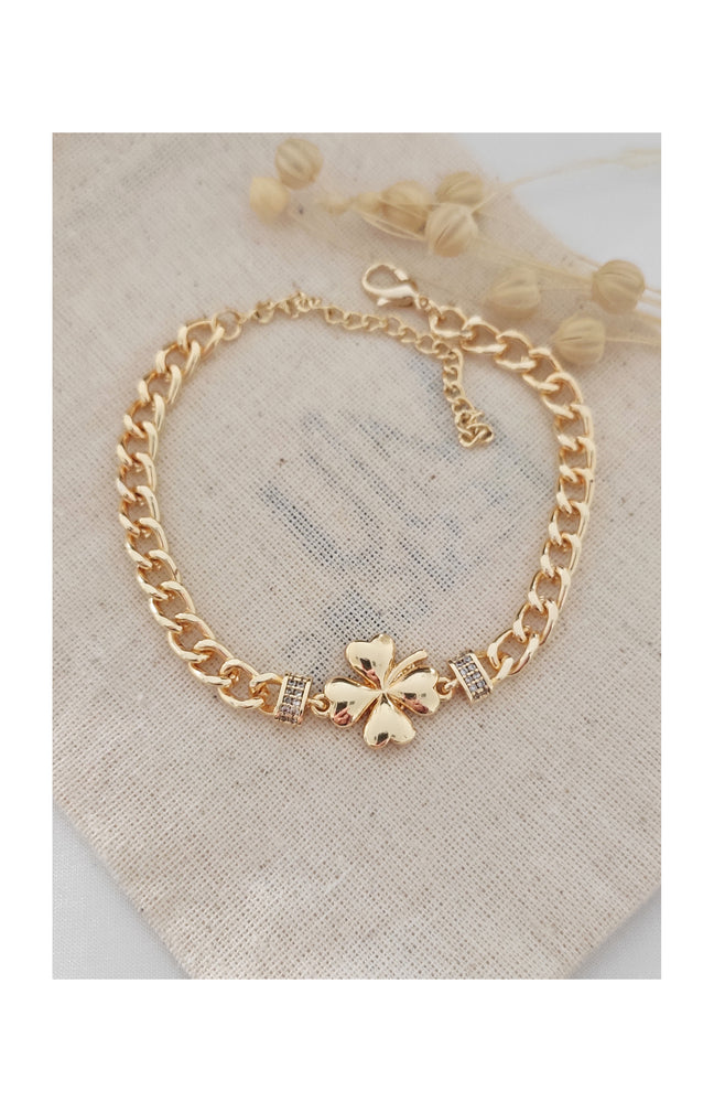 Bracelet trèfle - Laiton plaqué or & zircon