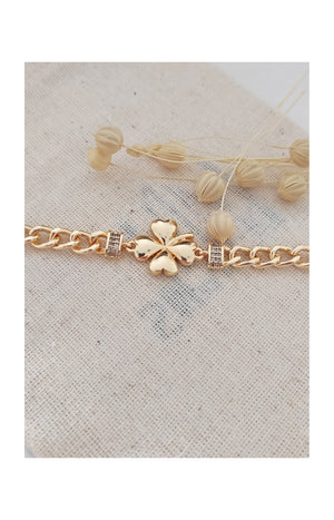 Bracelet trèfle - Laiton plaqué or & zircon