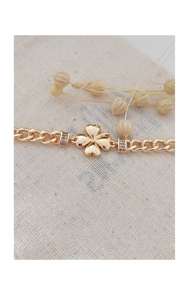 Bracelet trèfle - Laiton plaqué or & zircon