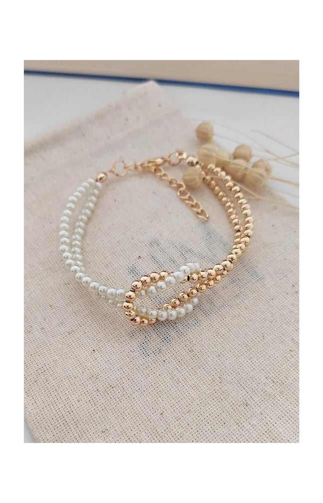 Bracelet double rangs perles - Laiton plaqué or