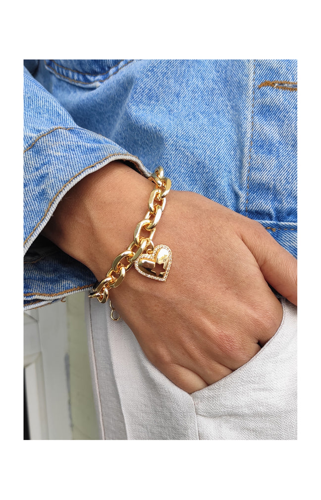 Bracelet cœur & étoile - Laiton plaqué or & zircon