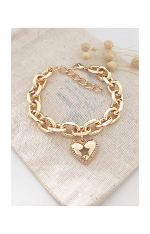 Bracelet cœur & étoile - Laiton plaqué or & zircon