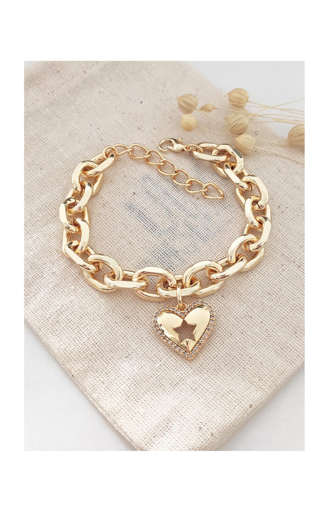 Bracelet cœur & étoile - Laiton plaqué or & zircon
